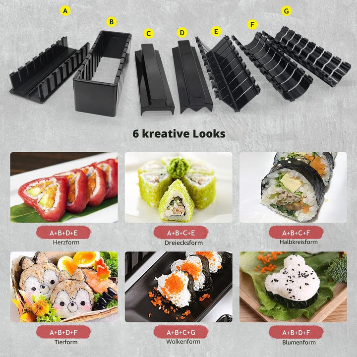 MLRYH Sushi Making Kit Sushi Maker 20 Stück DIY Set Bambusmatten,Essstäbchen, Avocadoschneider, Padd
