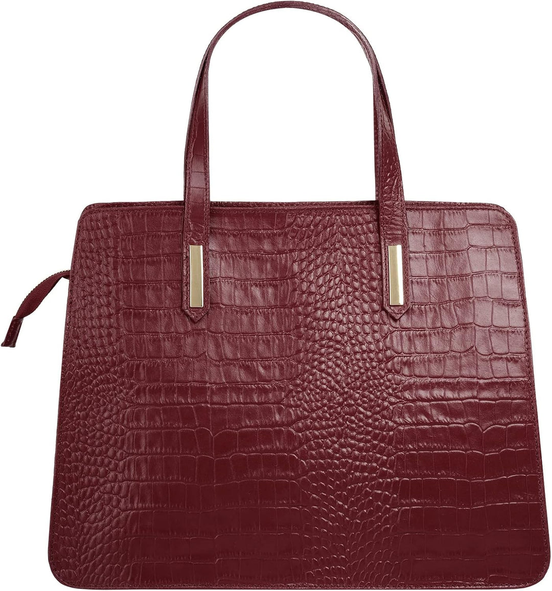 Handtasche Echt Leder Damen Made in Italy, Smartphonefach, Kroko-Design, elegante Umhängetasche, Dam
