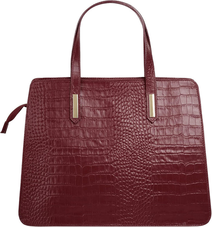 Handtasche Echt Leder Damen Made in Italy, Smartphonefach, Kroko-Design, elegante Umhängetasche, Dam