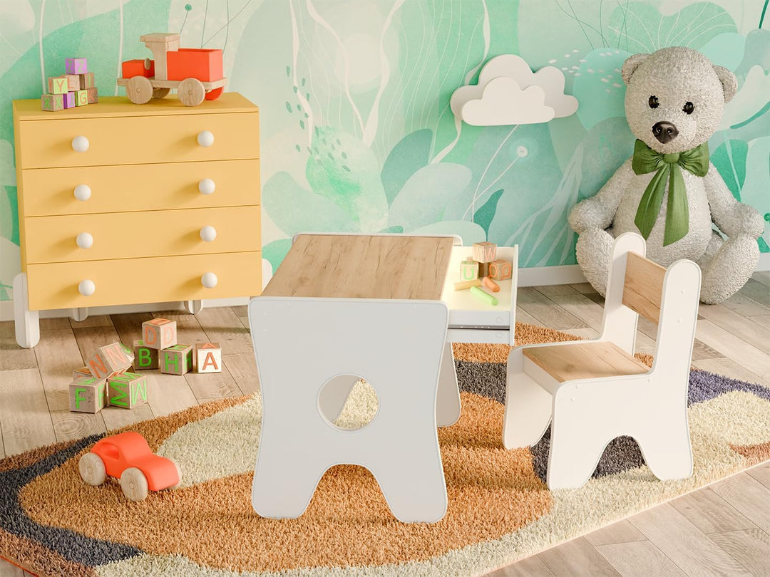 Happy Babies - Kinderschreibtisch-Stuhl-Set, ergonomischer Spieltisch mit geräumiger Schublade - Kin