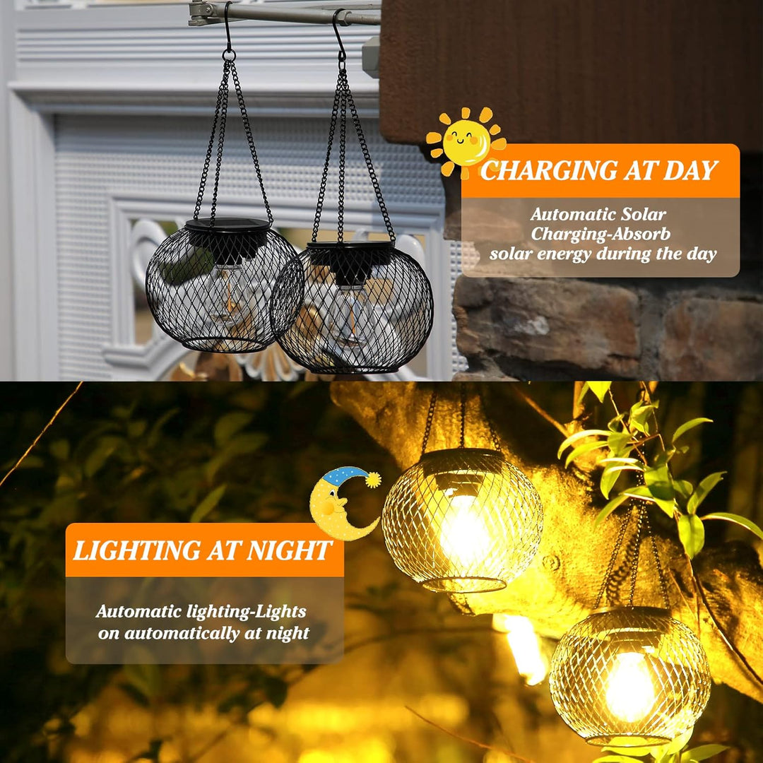 KagoLing Solarlampen für Aussen Hängend | 2 Stück | Schwarz| Solar-Laternen mit LED-Glühbirne | Late