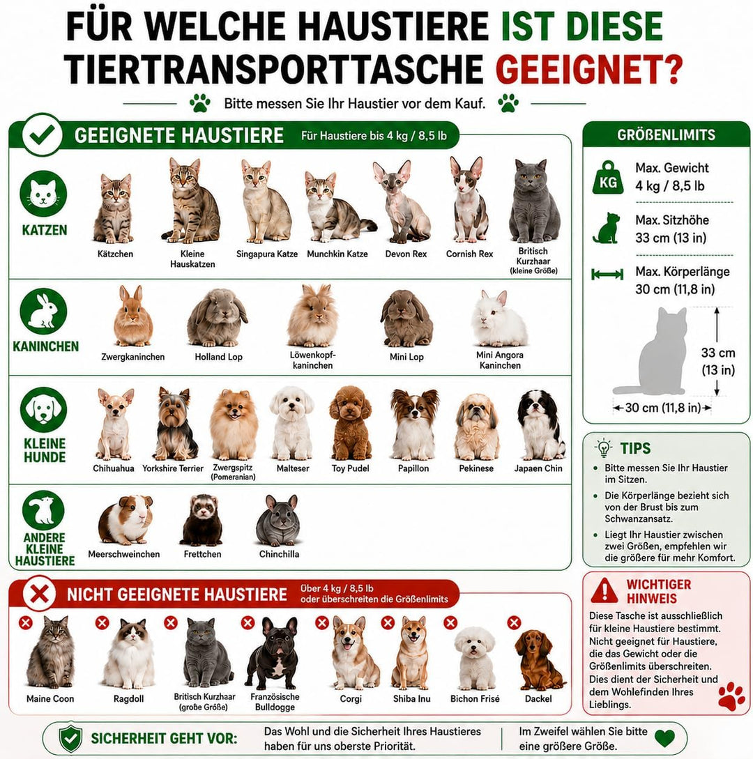Hundetasche für Kleine Hunde 5kg, Atmungsaktive Katzenrucksack mit Netzfenster, Tragbare und Faltbar