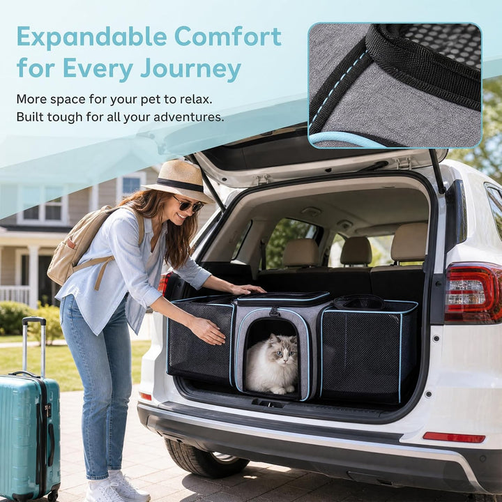 Transporttasche Erweiterbar, Faltbar Transportbox für Hunde Katzen, Katzentasche 47x28x28cm Hundetas