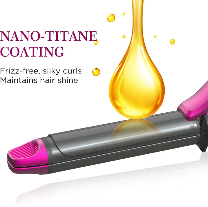 Lockenstab und Glätteisen 2 in 1, Nano-Titan-Beschichtung, Curler Iron mit LCD Display, 27 Einstellb