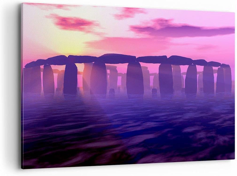 Bilder auf Leinwand 100x70cm Leinwandbild Stonehenge Kreis Geheimnis Geschichte Gross Wanddeko Bild