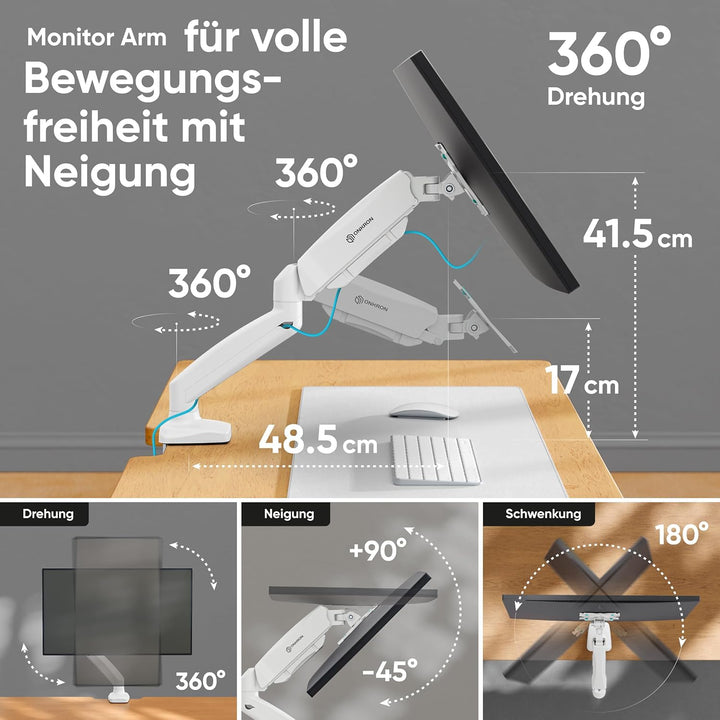 ONKRON Gaming Monitor Halterung 1 Monitor für 13" - 32" Bildschirme bis zu 8 kg - Ergonomische Bilds