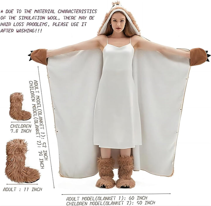 Faultier Decke mit Ärmeln und Hüttenschuhe - Geschenke für Frauen, Kuscheldecke mit ärmeln Faultier