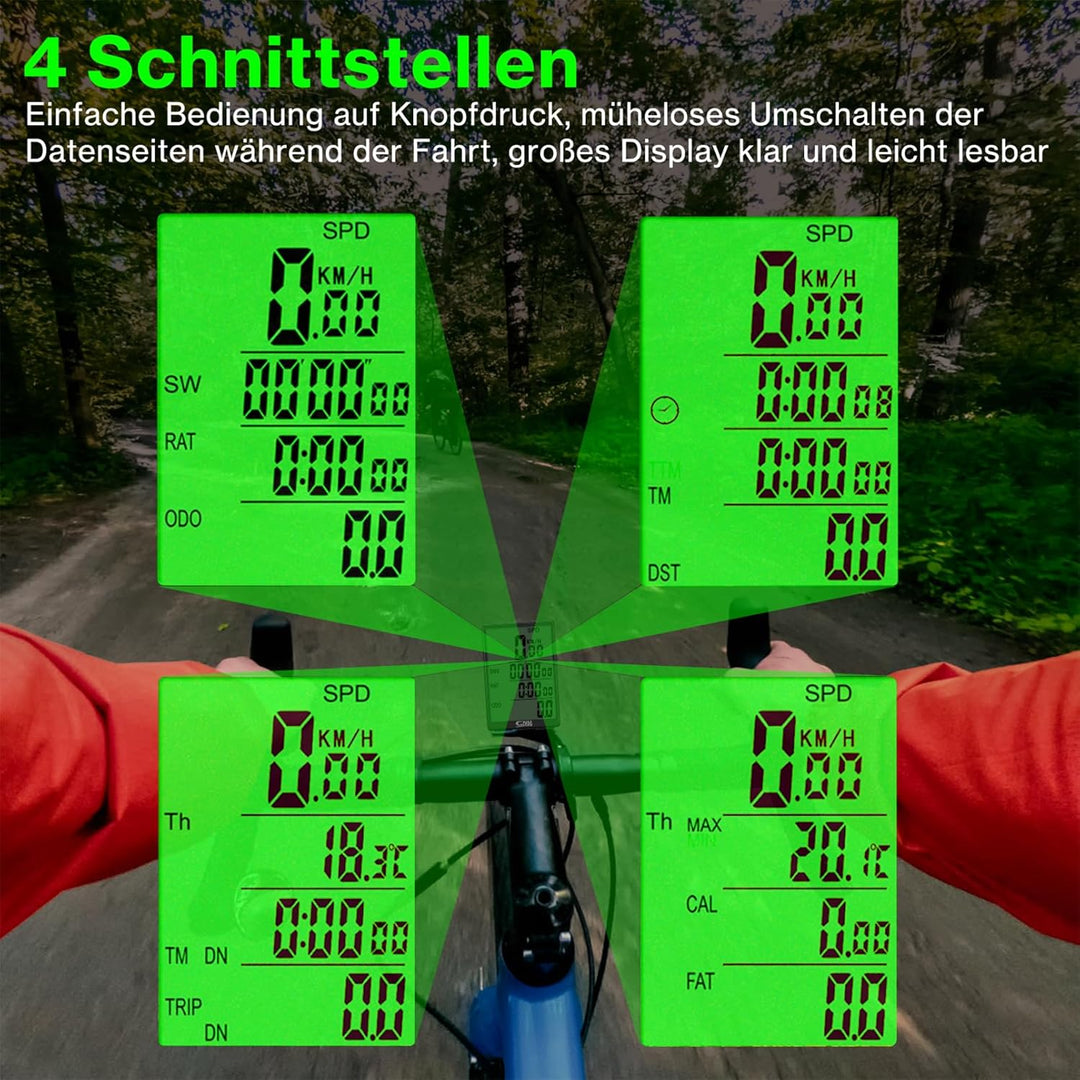 Fahrradcomputer Kabellos 31 Funktionen Fahrrad Tacho, 3 Zoll grossem Bildschirm wasserdichte Fahrrad