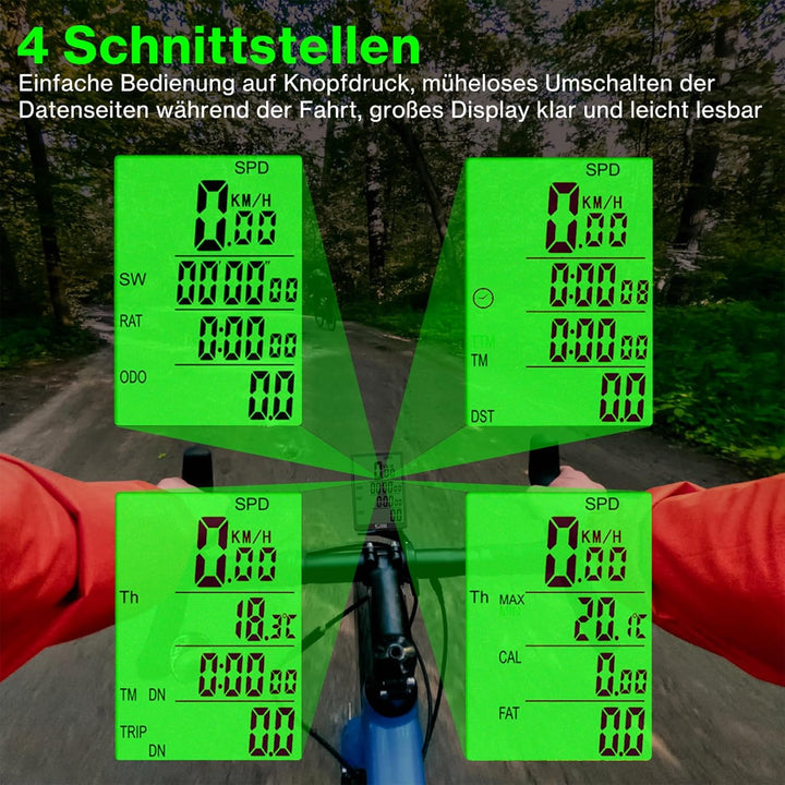 Fahrradcomputer Kabellos 31 Funktionen Fahrrad Tacho, 3 Zoll grossem Bildschirm wasserdichte Fahrrad