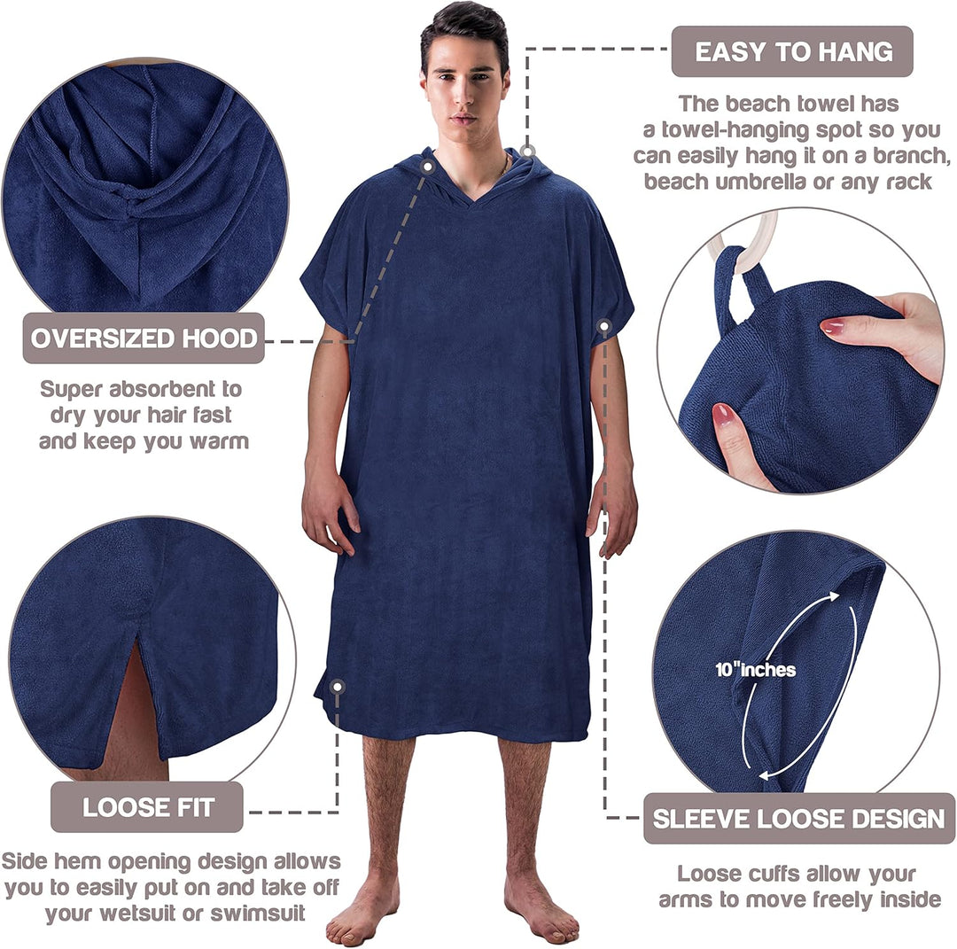 Kato Tirrinia Mikrofaser Frottee Surf Poncho Handtuch Badeponcho Bademäntel Sauna Damen Herren, Gros