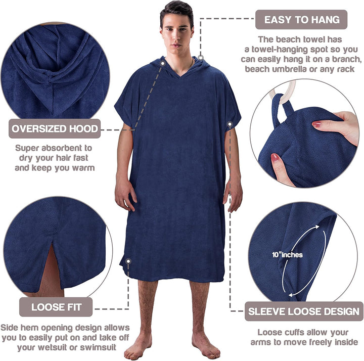 Kato Tirrinia Mikrofaser Frottee Surf Poncho Handtuch Badeponcho Bademäntel Sauna Damen Herren, Gros