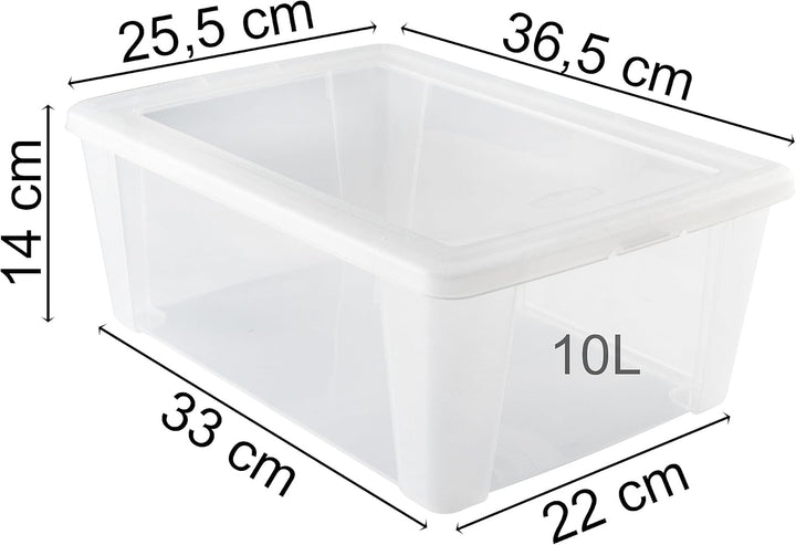 6 x Aufbewahrungsbox mit Deckel 10 Liter - 36x25x14 cm - transparent stapelbar LEBENSMITTELECHT - Sc