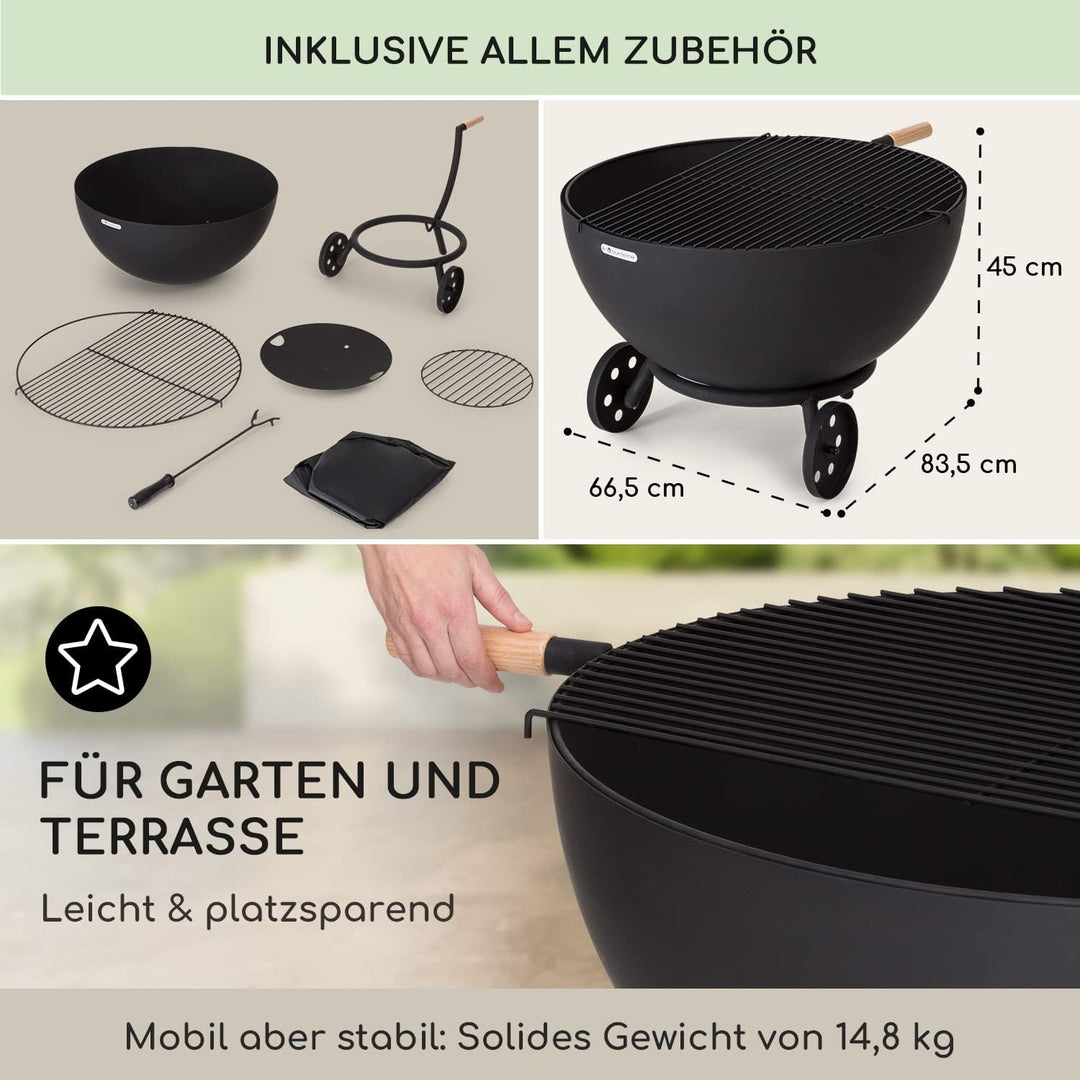 Blumfeldt Feuerschale, Outdoor Stahl-Feuerschale Gross für Balkon & Camping, Mobile Feuerschale 70 c