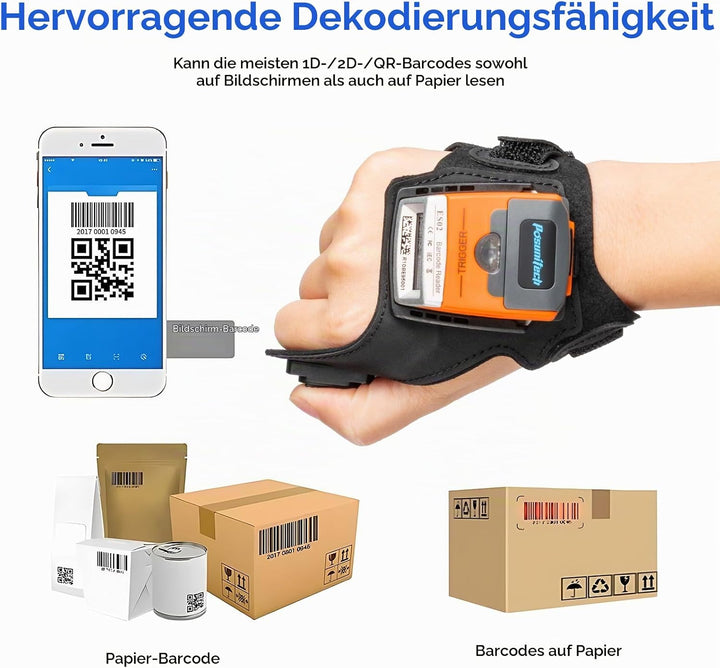 ES02 Handschuh-Barcodescanner, Wireless Bluetooth 2D Scanner | Schutzart IP65, Für Lager, Fertigung,
