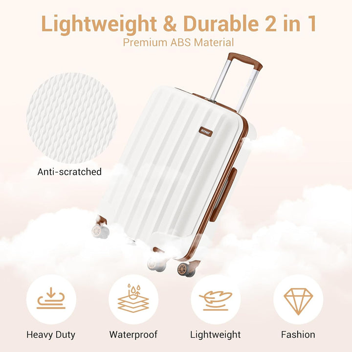 KONO Hartschale Gepäck Leichten ABS Reisekoffer Rollenkoffer 4 Rollen Cremeweiss L, Cremeweiss L