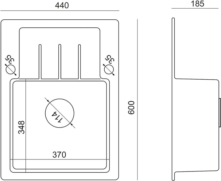 VBChome Spülbecken mit Armatur 60 x 44 cm Einzelbecken Schwarz Granit Rechteckig Reversibel Einbausp