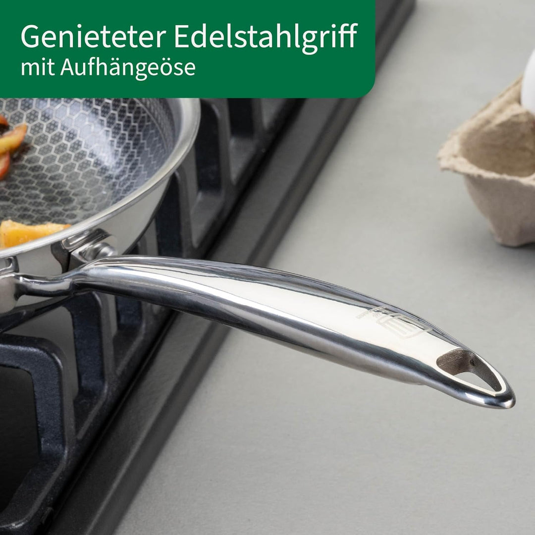 FACKELMANN Chefkoch trifft Antihaftpfanne – Ø24 cm Premium Bratpfanne aus Edelstahl mit keramischer