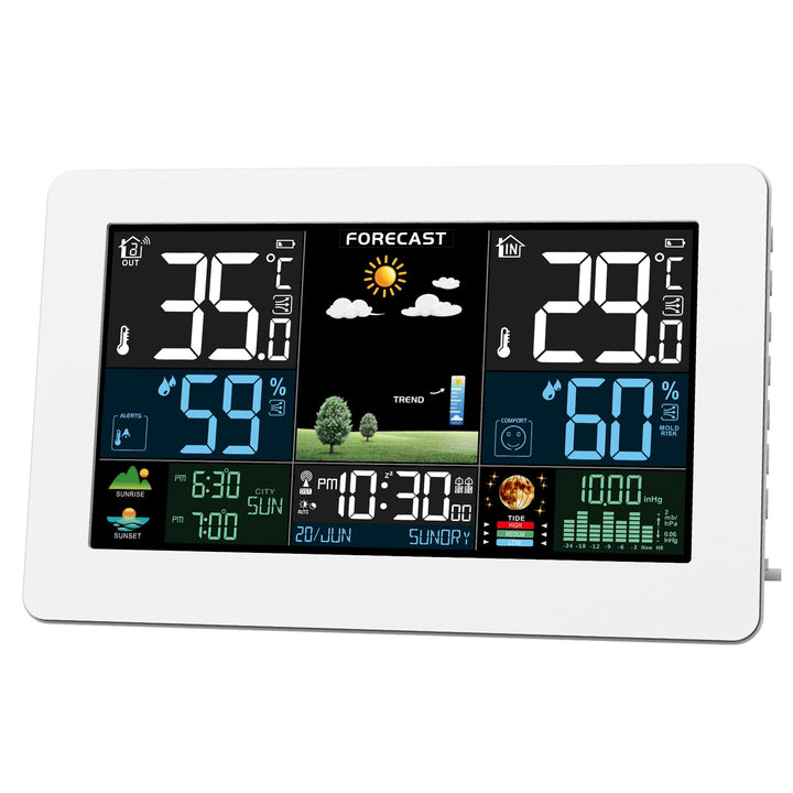 VOKSUN Wetterstation Funk mit Aussensensor, Digital Farbdisplay Funkwetterstation, DCF Funkuhr Wette