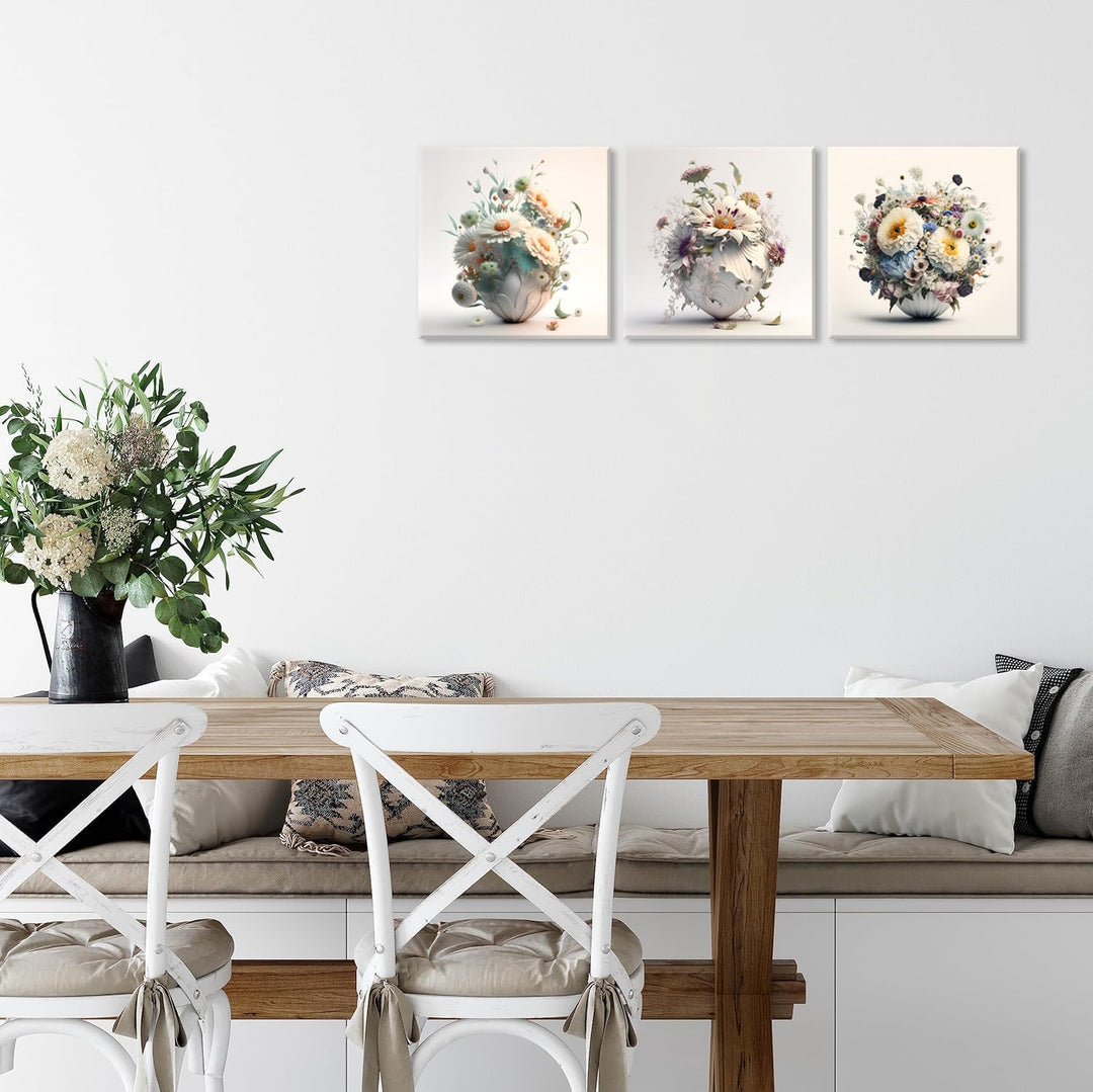 Piy Painting Leinwandbilder Blumen in einer Vase bilder 3er 30x30cm Leinwand Wandbilder Mit eingebau