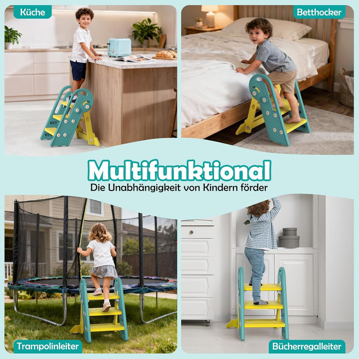 Onasti Tritthocker Kinder, Höhenverstellbar 3 Stufen Hocker Kinder, Trittschemel für Baby mit Handha