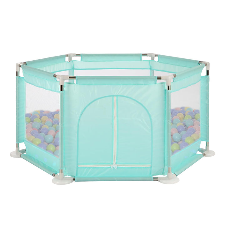 Laufstall faltbar Playpen 128×110×65 cm Sechseckiger Laufgitter Playpen Baby mit Netz-Seitenfenster