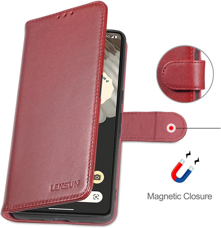 LENSUN Echtleder Hülle für Google Pixel 7 Pro, Handyhülle [Echtes Leder] [Kartenfach] [RFID Schutz]