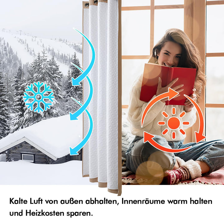MIULEE Thermovorhang Kälteschutz mit Gestepptem Futter, Braun Doppellagige Thermo Vorhang Gegen Kält
