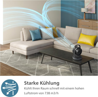 Philips Oszillierender Tischventilator Serie 3000. Starke & superleise SilentWings Technologie. 23dB