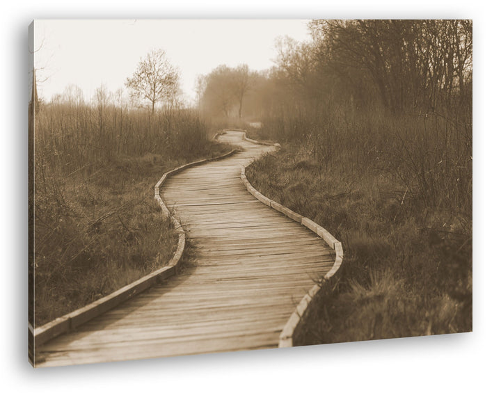 deyoli hölzerner Waldweg Format: 80x60 Effekt: Sepia als Leinwand, Motiv fertig gerahmt auf Echtholz