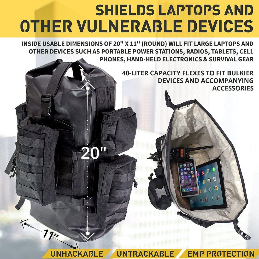 Mission Darkness Dry Shield Faraday Rucksack 40 Liter Fassungsvermögen // Wasserdichte taktische Tas