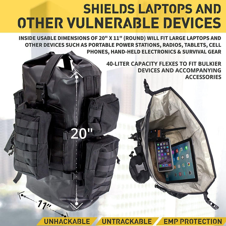 Mission Darkness Dry Shield Faraday Rucksack 40 Liter Fassungsvermögen // Wasserdichte taktische Tas