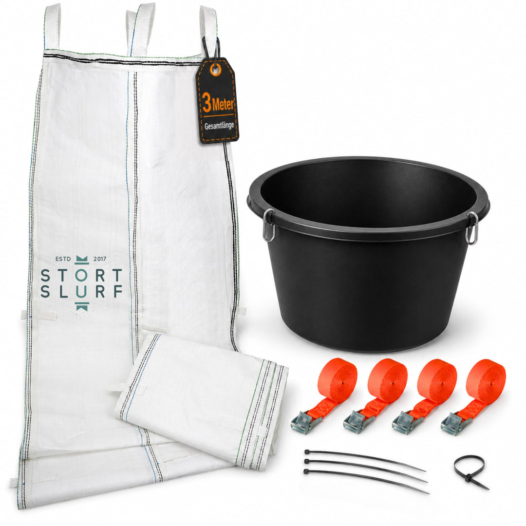 STORTSLURF Schuttrutsche 3m | Bauschuttrutsche inkl. Einfülltrichter und 4X Spanngurt optimales Set