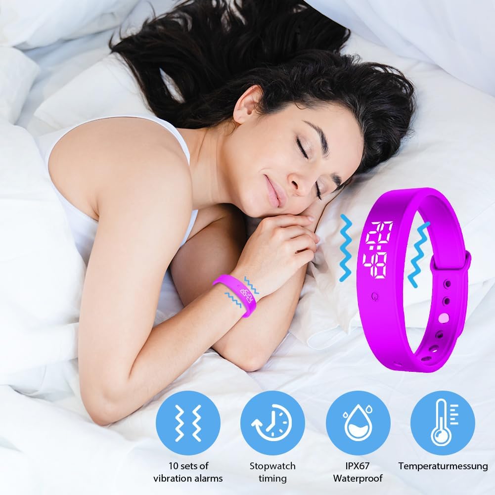 DASIAUTOEM Vibrationswecker Armband, Vibrationsalarm Erinnerung Uhr, Armband Wecker Vibration mit Ti