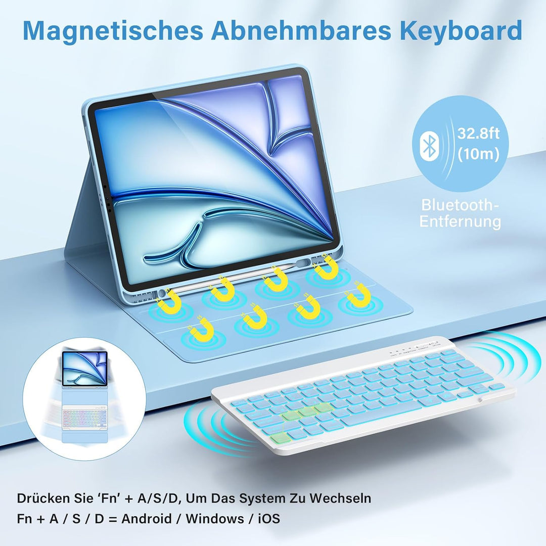 CC Store Hülle mit Tastatur für iPad Air 13 Zoll M3 2025/M2 2024, iPad Pro 12.9 Zoll 6/5/4/3 Gen, Ma