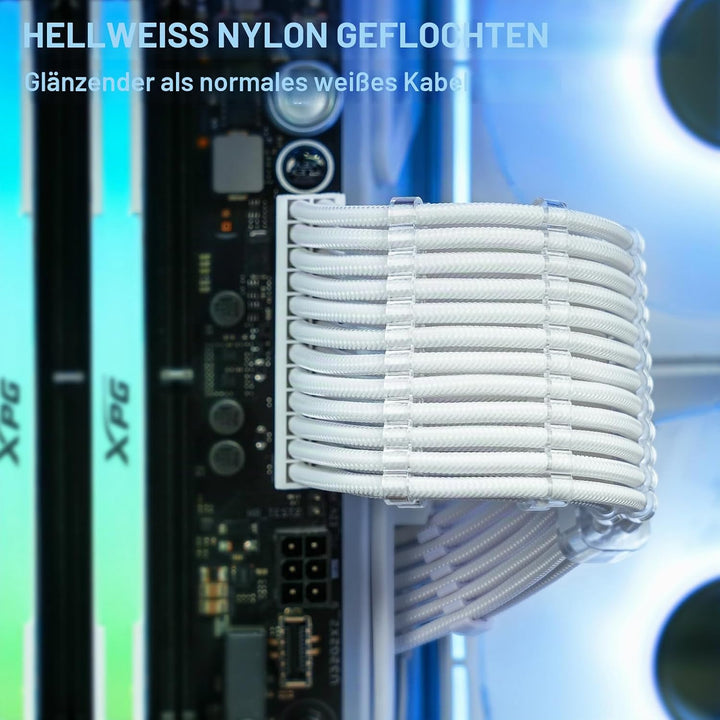 Sirlyr Perlweisses PSU-Verlängerungskabel-Set, massgeschneidertes ummanteltes Netzteilkabel, Mod für