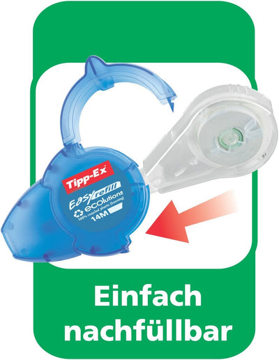 Tipp-Ex Korrekturroller Easy Refill ECOlutions, nachfüllbare Kassette, 14m x 5mm, 10er Pack, Ideal f