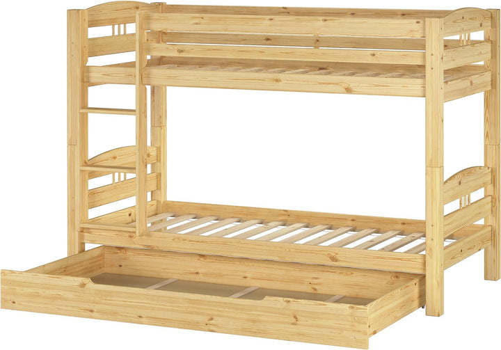Erst-Holz® Kinder Etagenbett Kiefer Massivholz Stockbett 90x200 Hochbett Rollroste Bettkasten 60.10-