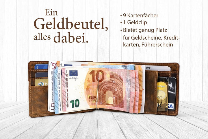 Corno d´Oro Handmade Portmonee Herren Leder mit Geldklammer I Mini Slim Wallet mit RFID Schutz I Kle