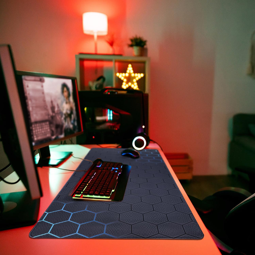 Niviy Gaming Mousepad 900x400mm Mauspad mit geometrischem wabenmuster,Wasserdicht Oberfläche Verbess