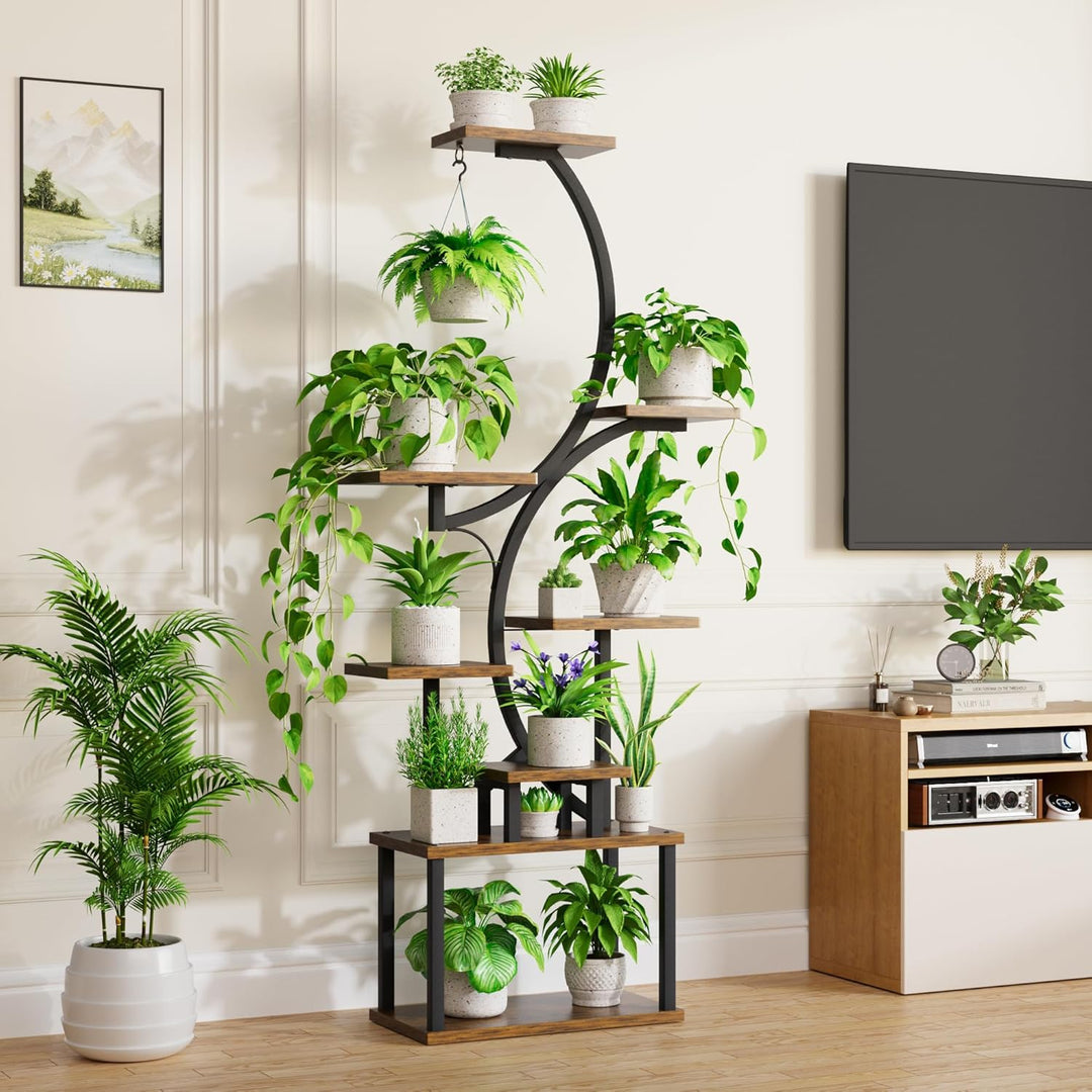 BACEKOLL 8 Ebenen Blumenständer 157cm - Metall-Holz Pflanzenregal - Innen & Aussen Blumentreppe - De