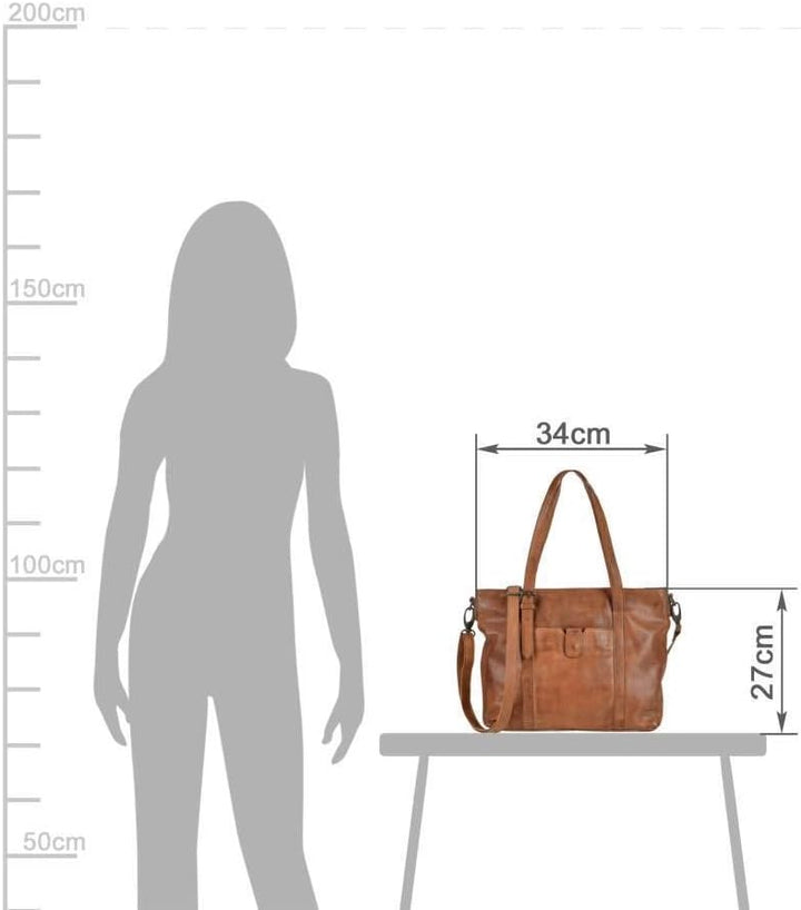Bear Design Damen Tasche Ledertasche Shopper Schultertasche Handtasche Leder Cognac 34x27cm Cow Lava