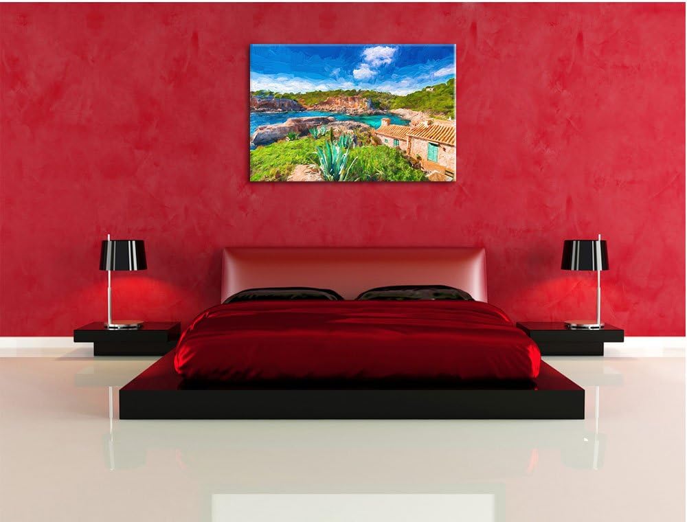 Pixxprint Ferienhaus an der spanischen Küste als Leinwandbild/Grösse: 100x70 cm/Wandbild/Kunstdruck/