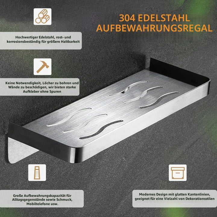 Duschablage Ohne Bohren,Gebürstet Duschregal Edelstahl mit Extra Ablaufrillen,Selbstklebendes Badezi