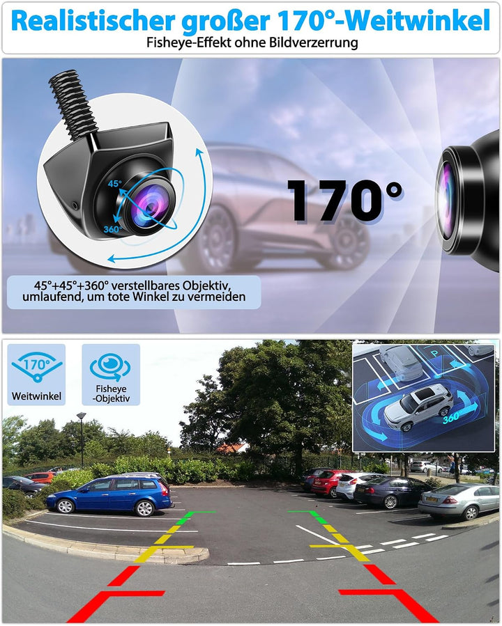 AHD 1080P Rückfahrkamera Auto Rückfahrkamera mit 360°+45° Einstellbares Objektiv Kabel Rückfahrkamer