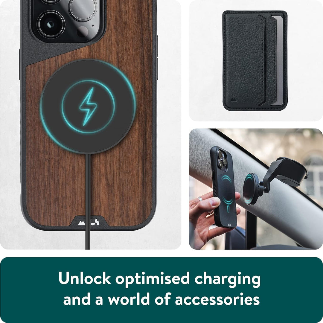 Mous - Hülle für iPhone 14 Pro - Walnuss - Limitless 5.0 - Handyhülle iPhone 14 Pro MagSafe-Kompatib