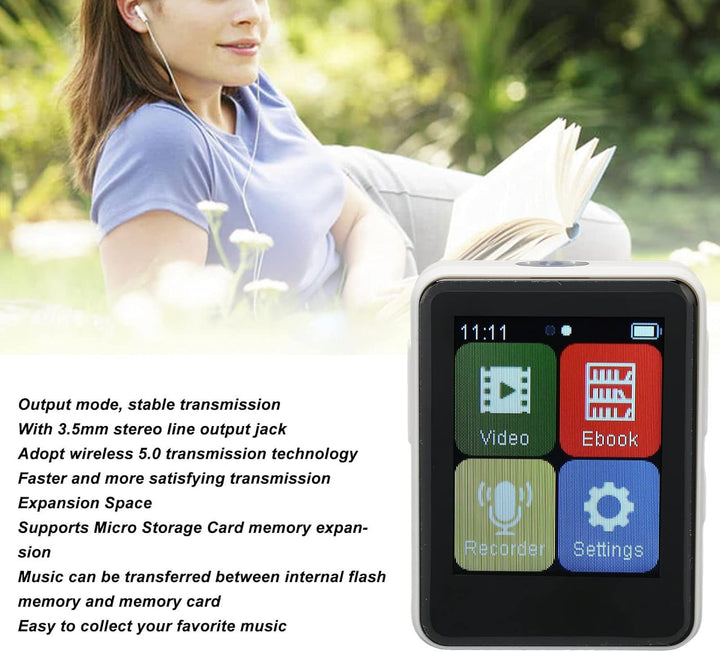 MP3-Player, MP4-Player mit Bluetooth 5.0, 1,8-Zoll-Voll-Touchscreen, Tragbarer Musik-Player mit Laut