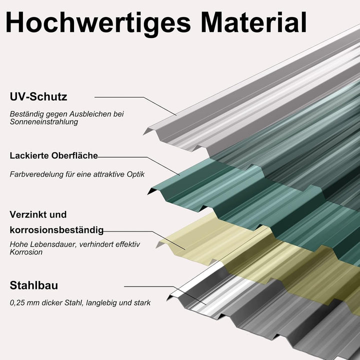 Trapezblech 129x45cm Grün 24er Dachblech Metall Carport wetterfest | 24 Stück Trapezblech 129x45cm,