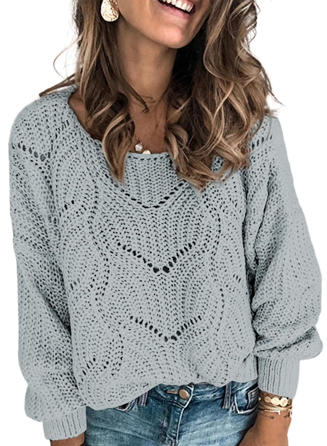 Dokotoo Damen Strickpullover Elegant Rundhals Pullover Herbst Winter Einfarbiger Pulli Oberteil Swea