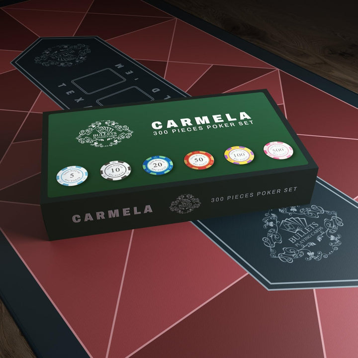 Bullets Playing Cards | Pokerkoffer „Carmela“ mit 300 Clay Pokerchips 14g | Pokerset mit Karten, Wür