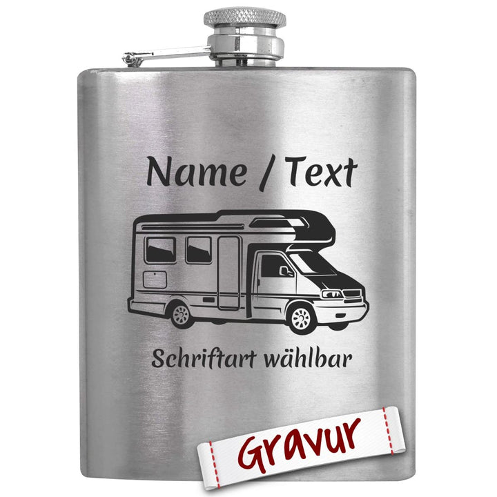 Camping Geschenk Flachmann mit Gravur/Spruch personalisiert, Outdoor Camper Geschenke für Männer/Pap
